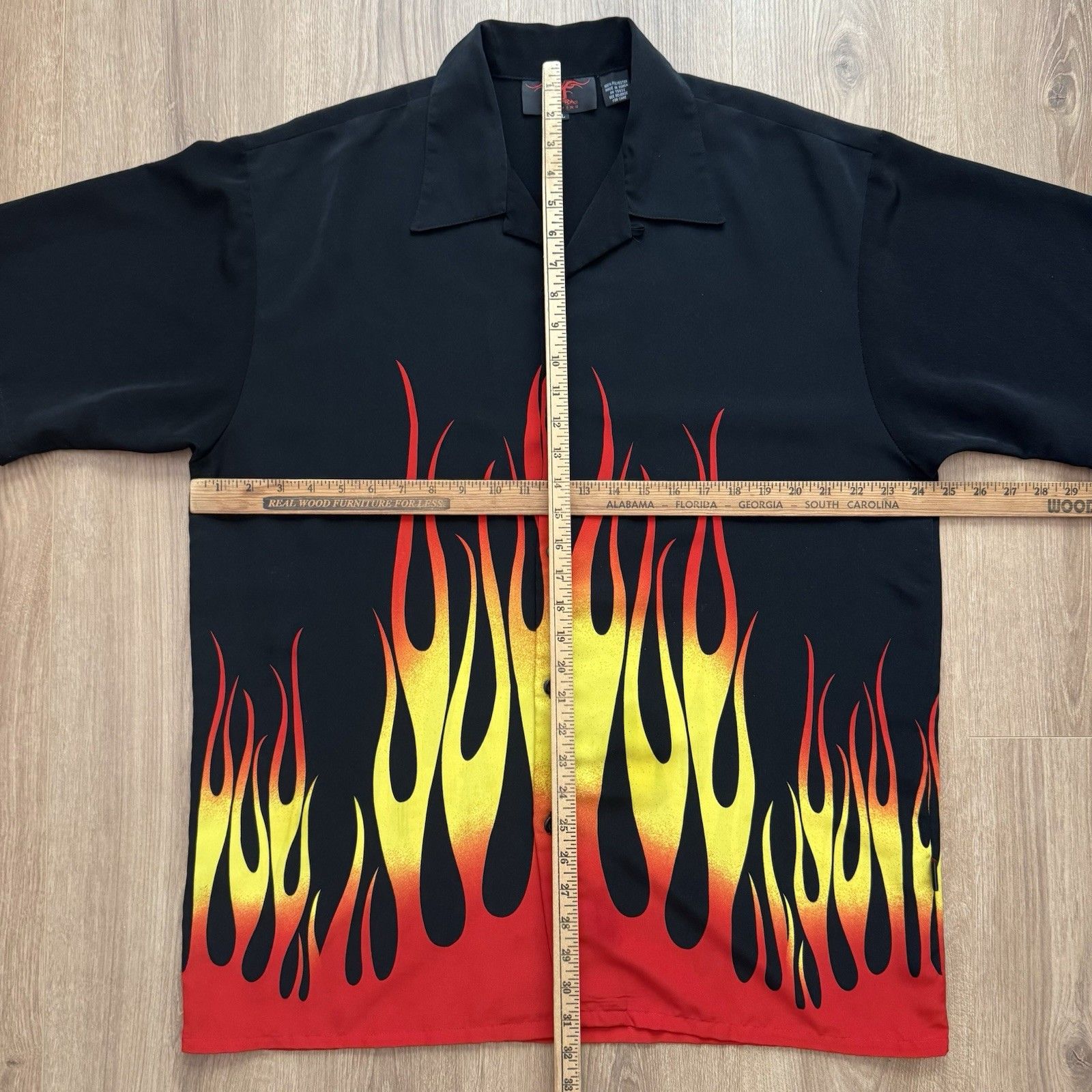 Dragonfly Flame Button Up Shirt Men’s Xl Black Red Yellow Y2k Biker Rockabilly — image 8 of 8